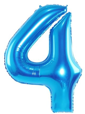 Blue 40 Inch Number 4 Balloon,Large Self Inflating Dark Blue Foil Number Balloons 0-9 for Boys Girls,Digit Four Balloons for 4th Birthday Party Decorations Supplies