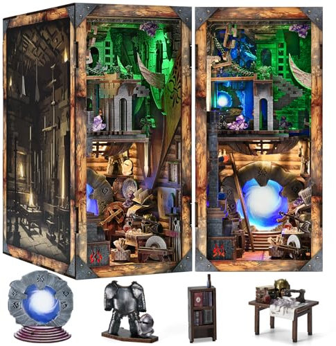 MiniCity Kit Book Nook, DIY Miniature Maison de poupée Booknook, Puzzle 3D, Serre-Livres, bibliothèque, décoration avec lumière LED, pour Adolescents et Adultes, Blade and Magic