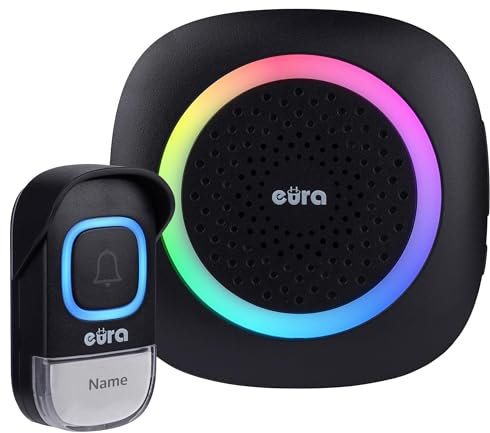 Campanello senza fili EURA WDP-46A3 - nero, ampliabile, 230 V CA, 60 melodie, portata fino a 200 m, controllo del volume, portanome