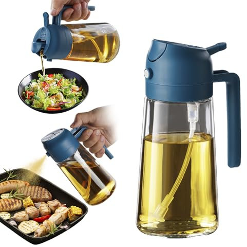 TrendPlain Pulverizador Aceite Spray 470ml - 2 en 1 Spray Aceite Cocina, Dispensadora para Freidora de Aire, Ensaladas, Vinagre y Accesorios Cocina - Marino
