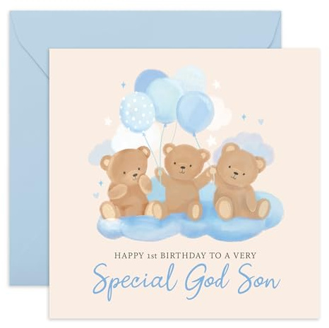 Central 23 Geburtstagskarte zum 1. Geburtstag für Jungen – Teddy Godson 1st Birthday – Geschenk für Baby, Kleinkind, Patensohn 1-Jährige – Kleinkindheit – kommt mit Aufklebern