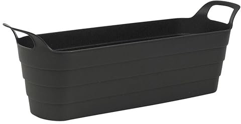 URBNLIVING Herb Pots with Handles Plastic Flexi Black Garden Planter Flower Window Box 100% Recycled Farmhouse Patio Troughs Indoor Outdoor