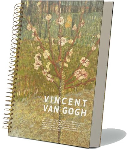 ipoul Großes Spiralbuch, B5, 20,3 x 25,4 cm, Hardcover-Tagebuch, flach liegend, dickes Notizbuch, 300 Seiten, liniert, breit liniert, Vincent Van Gogh Geschenke, Mandelbaum in Blüte, Grün