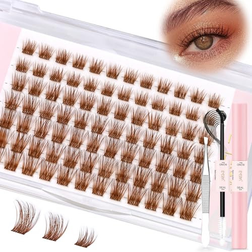 Kit d'extension de cils marron 8mm 10mm 12mm mix Cils en grappe DIY avec bond and seal et pince à épiler grappe de cils bruns Kit d'extension de Cils Individuels (LB01)