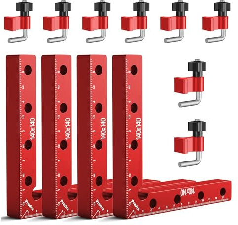 MOOTACO 90 Degree Right Angle Positioning Square Clamp,5.5 x 5.5(14 x 14cm) Aluminum Alloy Right Angle Clamp,Professional Woodworking Tools for Picture Frame Box Cabinets Drawers,Red