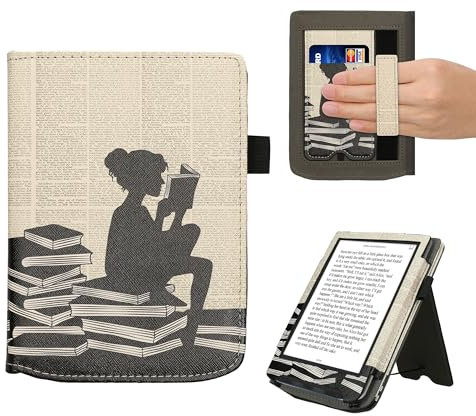 kwmobile Étui pour liseuse électronique Compatible avec Pocketbook Verse/Pro/Color/Vivlio Light/Light HD - Étui Housse Protection Noir-Beige