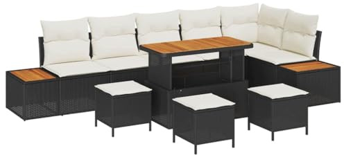 vidaXL Gartensofa-Set 10 STK. 9-Sitzanzahl Schwarz Poly Rattan