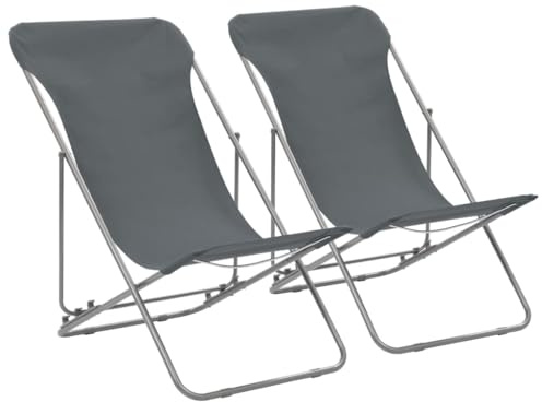 Qnhdfrt Klappbare Strandstühle 2 Stück Grau Stahlrahmen mit Oxford-Gewebe Hochlehner faltbar für Garten Balkon Camping