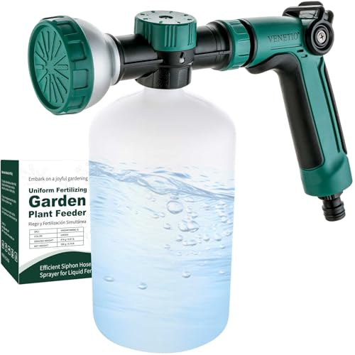 VENETIO 8-Dial Hose End Sprayer for Liquid Fertilizer/Soap | Precision Lawn, Yard & Garden Feeder for Uniform Fertilizing and Watering Plants | Hose Attachment Spray Gun with 34oz Dispenser Bottle