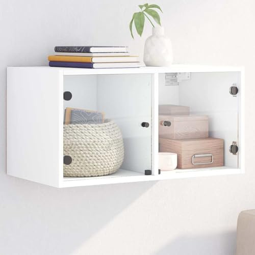 Qnhdfrt Armoire murale blanche 68,5 x 37 x 35 cm en matériau dérivé du bois avec portes en verre - Armoire de rangement moderne pour bureau, couloir et chambre à coucher