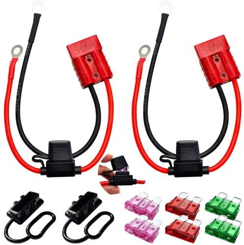 CESFONJER Connettore rapido per verricello con Fusibile, connettore Power 50 A, Cavi Batteria 10AWG 30 cm, connettori rapidi Rossi per trasferimento di Potenza della Batteria (Confezione da 2)