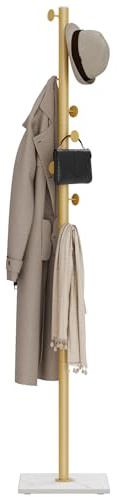 GUOHNHE Metall Garderobenständer für Entryway, 30x30x175 cm, Goldgelb | Modern Kleiner Kleiderständer, Freistehend Baumförmiger Kleiderstand mit 8 Haken, Kleiderbügel Stand für Wohnzimmer