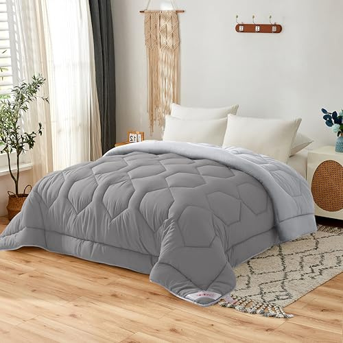 NOVOTEXTIL Edredón Cama 105 (200x260), Relleno Nórdico de Fibra 350 g/m² - Edredón Nórdico Bicolor Invierno Suave, Ligero, Reversible y Transpirable (Gris/Gris)