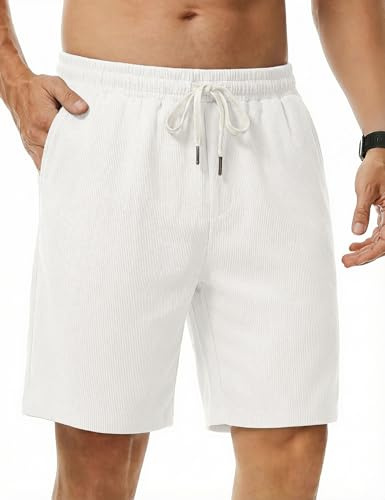 iClosam Pantalons Courts pour Homme en Pana avec Cordon Ajustable et Taille Élastique, Confortables, Coupe Droite, Pantalons Courts en Pana pour Homme, Idéals pour Le Quotidien, XS-3XL