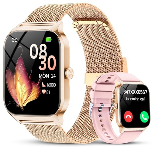 CASCHO Smartwatch Donna,1.85''Orologio Smartwatch Donna con Chiamate/Notifiche WhatsApp,120 Modalità Sportive/Sonno/Cardiofrequenzimetro/SpO2/Contapassi,Smart Watch per Android iOS(Doppio Cinturino)