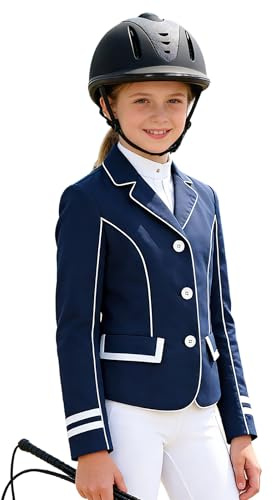 Raenseen Chaqueta De Equitación Clásica con Botones para Niñas para Competiciones Y Traje De Espectáculo Ecuestre Azul Marino 11-12 años