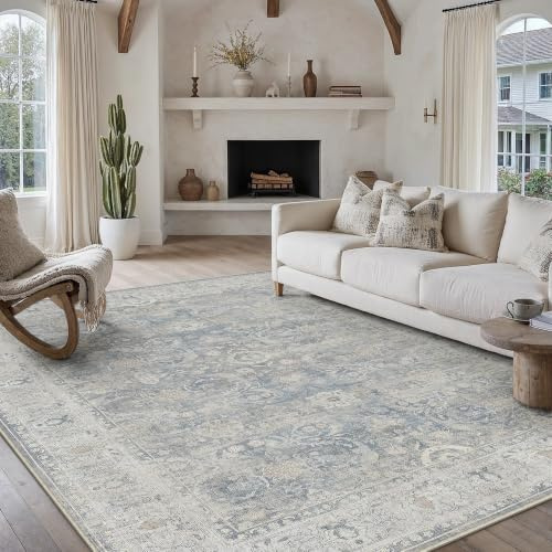 PureCozy Teppich Wohnzimmer 200x300cm Waschbar Wohnzimmerteppich,Blau | Wohnzimmerteppich,Kurzflor Rutschfest,Weich Groß XXL Carpet,Leicht,Schlafzimmer, Esszimmer,Büro