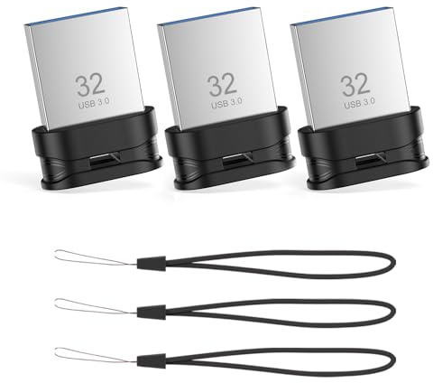 Mini USB 3.0 Flash Drive 32GB 3 Pack, Ultra Small Thumb Drive, Portable Waterproof USB Stick with Lanyard Hole, Plug and Play for Laptop PC Smart TV Car