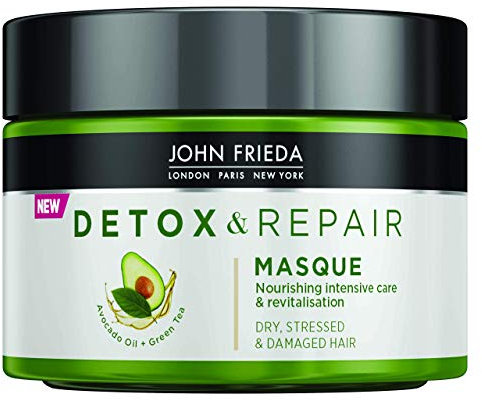 John Frieda Detox & Repair Maske für trockenes, strapaziertes & geschädigtes Haar mit Avocadoöl und grünem Tee, 250 ml
