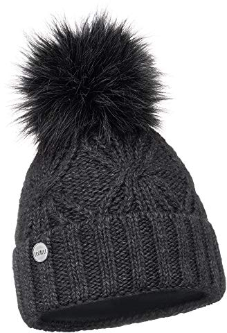 ELIMELI Damen Winter Mütze warme Strickmütze Wintermütze mit Bommel Slouch Strick Beanie Damen für Winter Bommelmütze Hergestellt in EU Farbenauswahl 19531 (Dunkelgrau)
