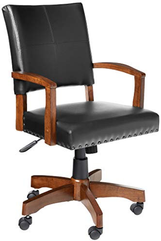 OSP Home Furnishings Deluxe Bankerstuhl, mittelgroß, braunes Holz, mit Lederfaserstoff und Antik-Bronze-Nailheads schwarz