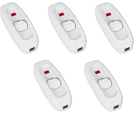 5 Pezzi Interruttore Apparecchio, AC 250 V 10A in Linea ON/OFF Interruttore a Bilanciere Passante Tavolo Scrivania Lampada Cavo Interruttore Cavo con Spia LED(bianco)