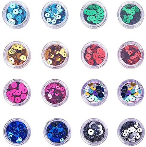 OLYCRAFT 16 Schachteln 5mm & 6mm Flache Pailletten Pailletten Metallic Lose Pailletten Für Die Schmuckherstellung, Stickerei, Kunsthandwerk, Und Verschönerung - 8 Farben