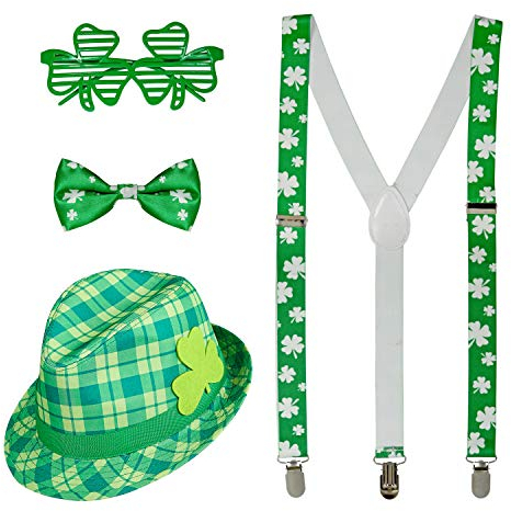 com-four® Leprechaun, Kobold Kostüme zum St. Patricks Day - Outfits und Accessoires für das grüne, irische Fest - Für Fasching, Fastnacht, Karneval, Parade, Motto-Party, Irish Pub (04-teilig - Set01)