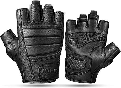 INBIKE Fingerlose Ziegenleder Motorradhandschuhe Atmungsaktive Motorradhandschuhe für Sommer Groß