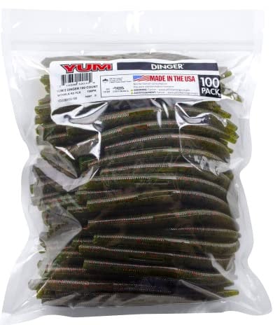 Yum Lures Unisex-Erwachsene YUM Dinger Classic Worm Allzweck-Angelköder aus weichem Kunststoff, 100 Stück, Wassermelone Red Flake, 5