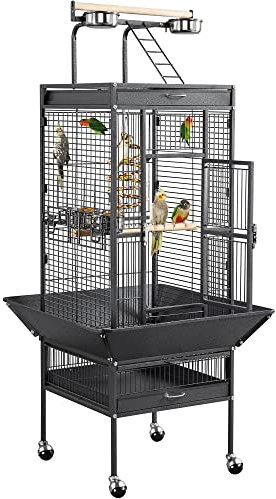 Yaheetech Parrot Cage 156cm Large Bird Cage with Open Top/Stand/Rolling Wheels for Canary/Finch/Cockatiel/Parakeet/Conure Parrot, Budgie Cage, Black