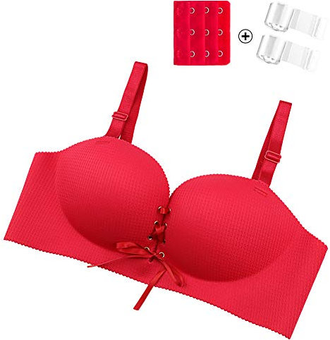 varsmiss Push Up Drawstring Bras Sexy Add Two Cup Seamless Brassiere for Women (34A, Red)