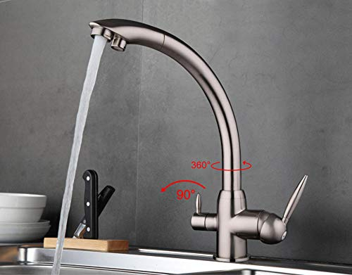 Linyuan Küchenarmatur Deckmontierte Mischbatterie 180-Grad-Drehung mit Wasserreinigungseigenschaften Nickel