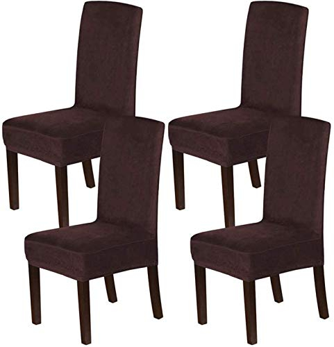 LINGKY Stuhlhussen 4er Set, Stuhlhussen für Esszimmerstühle, Stretch Samt Stuhlschoner Abnehmbarer Waschbarer, Stuhlbezug Universal für Esszimmer, Hotel, Bankett, Partys Deko