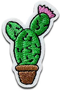 Kaktus mit Blüte - Aufnäher, Bügelbild, Aufbügler, Applikationen, Patches, Flicken, zum aufbügeln, Größe: 3,7 x 2,4 cm