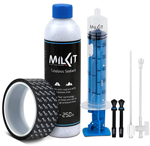 milKit Tubeless Conversion Kit - Umrüst Set inkl. patentiertem Tubeless Zubehör - geeignet für MTB und Rennrad - Tubeless Repair Kit zum Umrüsten oder Montieren (35 mm Felgenband)