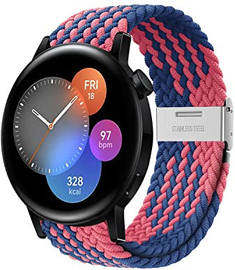 Niboow 20mm Tressée Bracelet pour Huawei Watch GT 3 Pro 43mm/GT 3 42mm/GT 2 42mm/Watch 2/Watch 2 Pro/Honor Magic Watch 2 42mm, Ajustable Nylon Bracelet pour Huawei Watch 2 Sport - Bleu/Rose