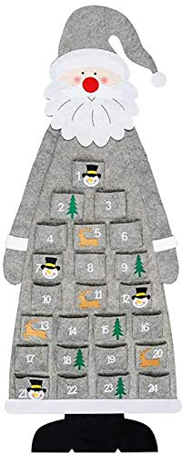Hilai Adventskalender zum Befüllen Kinder, Stoff-Adventskalender, Weihnachtskalender selbst Befüllen Santa, Adventskalender Taschen, Weihnachtskalender zum Befüllen Kinder Stoff Grau