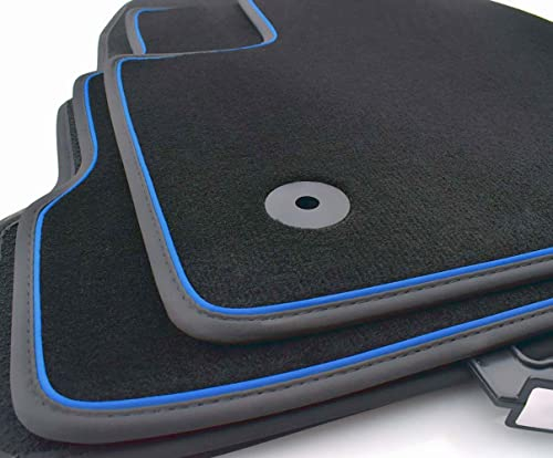 Fußmatten passend für Octavia 4 IV (alle) RS Combi Velours Matten Autoteppiche 4-teilig, Schwarz, Blauer Zierstreifen