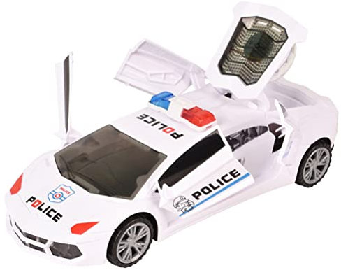 Buosha Police Car, Kids White Mini Police Toy Car with Light & Sound, 360° Rotating, Battery Operated, Perfect for Children
