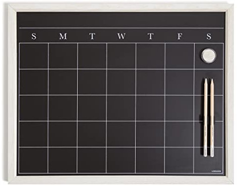 U Brands Magnetic Chalk Board Planner, 51x41 cm, Whitewashed Wood Style Frame, Calendar Board Includes Chalk Pencils and Magnets