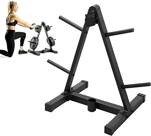 Barbell Holder Weight Rack,Olympic Weight Tree,Barbell Weight Plate Rack with 4 Barbell Holders,Weight Plates Storage Stand,for Indoor Home Gym Fitness Workout,Black