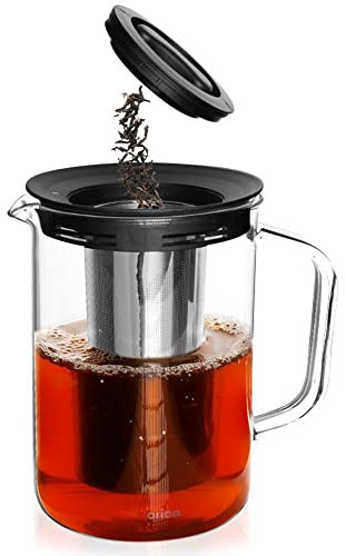 Orion Teekanne Glas Borosilikatglas Hitzebeständig mit Edelstahl Abnehmbare Siebeinsatz Teesieb und Deckel | Glaskanne | Glaskrug 1,6l