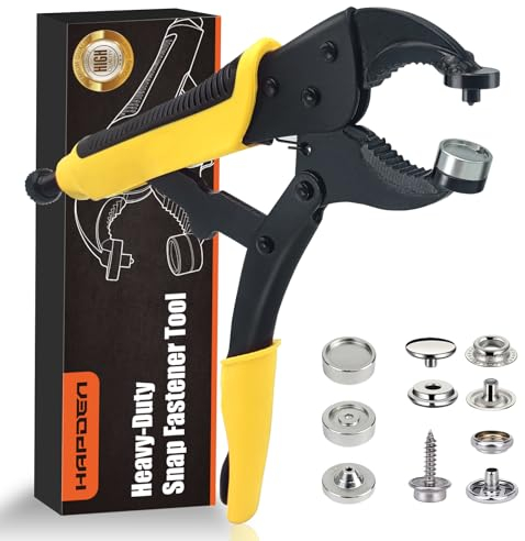 HAPDEN Pince Bouton Pression Metal, Outil De Pression Comprend 3 Matrices Et 40 Jeux De Boutons Pression 15mm pour Les Tauds De Bateaux Le Remplacement des Boutons Pression en MéTal (Jaune)