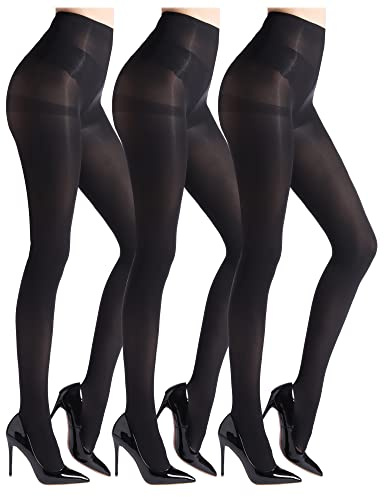 ZIHUA 3 Pairs Opaque 40 Denier Black Tights for Women S-XL | Balck, Brown,Grey, Burgundy, High Waist tights, Smooth Lge, Firm control, comfy stretch, perfect for daily or work.