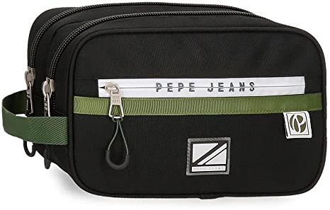 Pepe Jeans Luca Trousse de toilette Deux compartiments Adaptable Noir 26 x 16 x 12 cm Polyester, Noir, Trousse de toilette deux compartiments adaptable