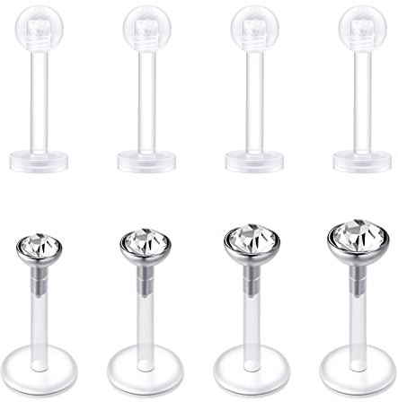 Rajnard 16G 8mm Tragus Helix Piercing Ohrringe Ohrstecker Clear Lippenpiercing Labret Stud Flexible Acryl Piercing Retainers Unsichtbar für Schule Arbeit