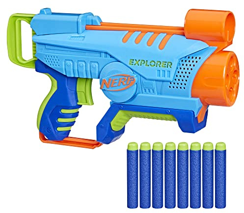 NERF Elite Junior Explorer Easy-Play Schaumstoff-Blaster, 8 Nerf Elite Darts, Kinder Outdoor-Spiele, ab 6 Jahren