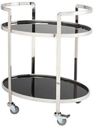 QHYXT 2-lagiger Servierwagen aus Schmiedeeisen, oval, Heimrestaurant, Hotel, Wein, Wasserwagen, multifunktionaler Aufbewahrungswagen