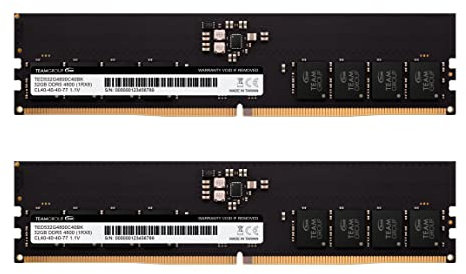 TEAMGROUP Elite TED564G4800C40DC01 Lot de 2 barrettes de mémoire RAM DDR5 64 Go (2 x 32 Go) 4800 MHz (PC5-38400) CL40 Non-ECC sans tampon 1,1 V UDIMM 288 broches pour ordinateur de bureau